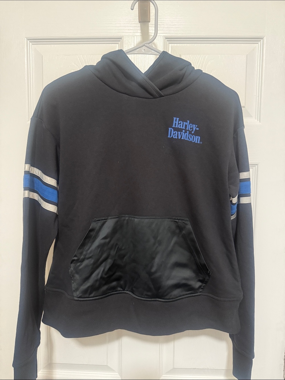 Women’s Harley-Davidson Black Hoodie with Blue & Silver Stripe